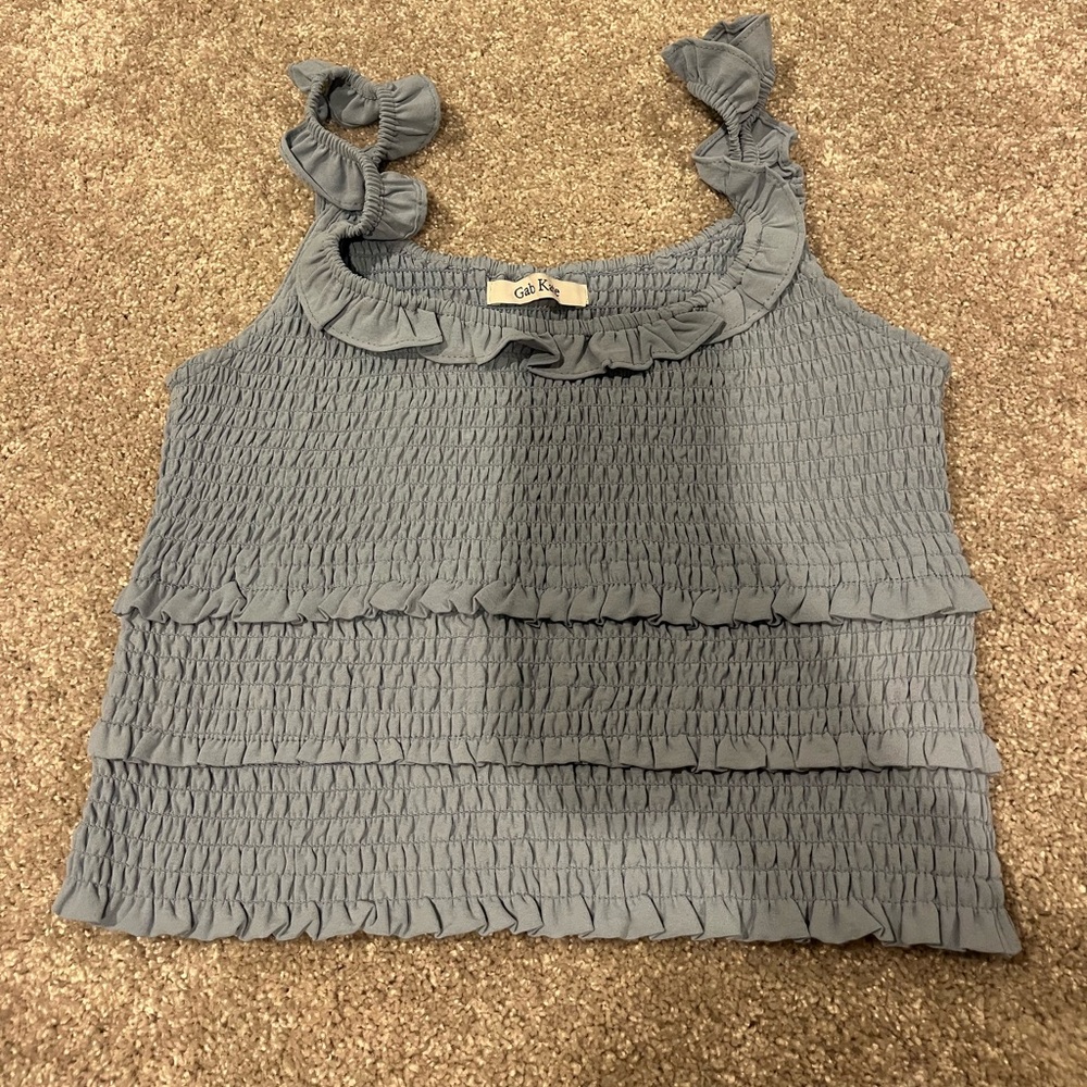 Blue ruffled tank top